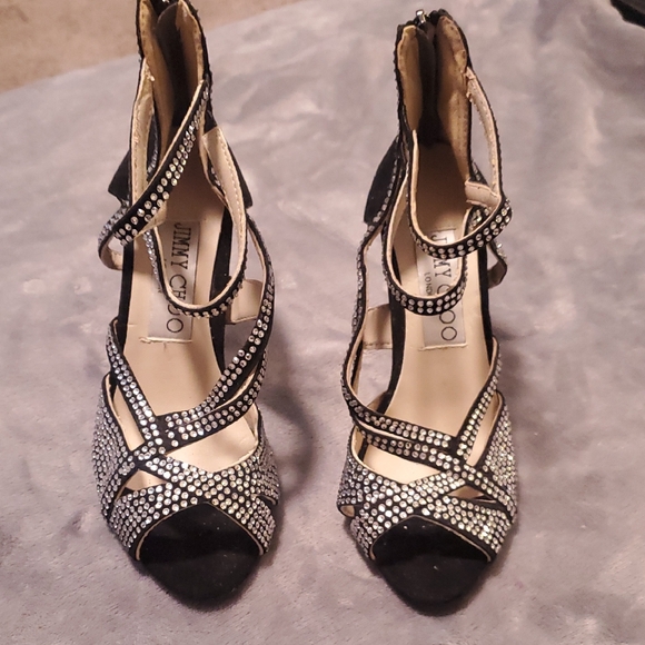 Jimmy Choo Shoes - Jimmy Choo Strappy Black and Silver Heels